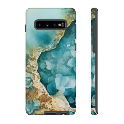 Aquamarine inspired Geode in Watercolor - Impact Resistant Phone Case Samsung Galaxy S10 Plus Matte